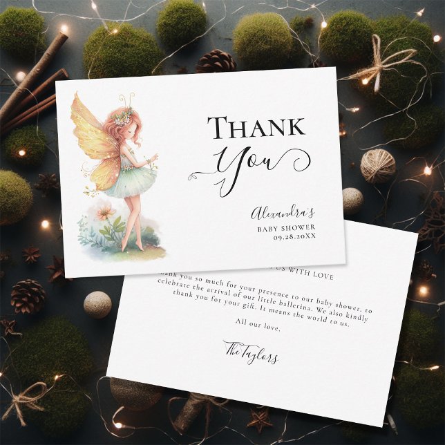 Skåda för Fairy Enchanted Garden Mushroom Flicka Tack Kort (enchanted fairy garden mushroom baby girl shower invitation elegant magical thank you card)