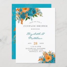 Skåda för målade Blommigtar Par Orange Inbjudningar