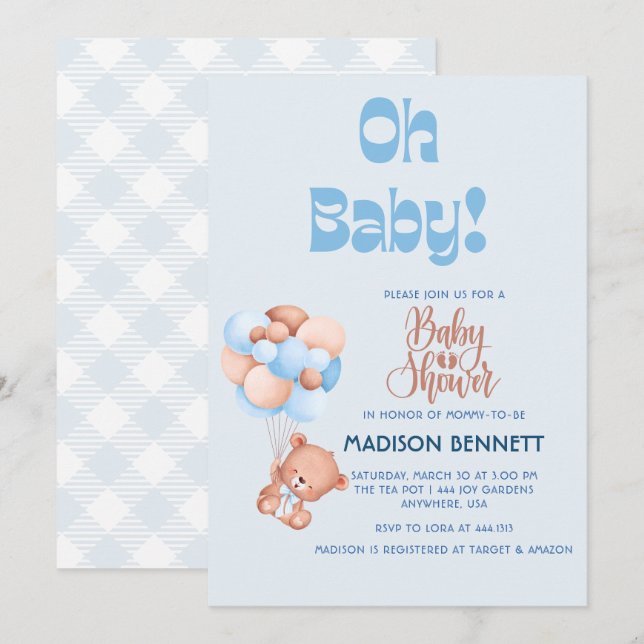 Skåda för Nalle av färgen Cute Personlig Watercolo Inbjudningar (Fram/baksida)