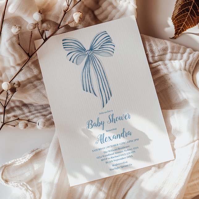 Skåda för Pojke i Cute Blue Bow Ribbon Inbjudningar (Skapare uppladdad)