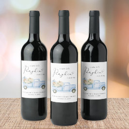 Skåda för Pojke i Cute Pumpkin Blue Lastbil Waterc Vinflaska Etikett