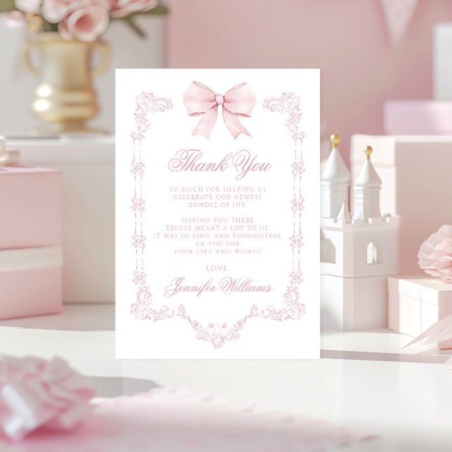 Skåda för Rosa Bow Flicka Tack Kort (Skapare uppladdad)