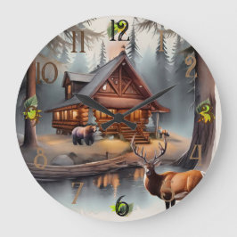 Skåda för rustik vågrät vattenfärgslogg stor klocka