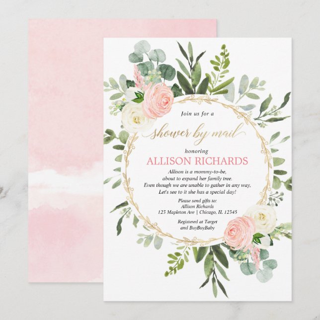 Skåda med portot rosa guld storsknappt inbjudningar (Fram/baksida)