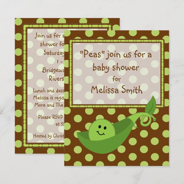 Skåda Pod på Polka dots Neutralt Baby Shower Inbju Inbjudningar (Fram/baksida)