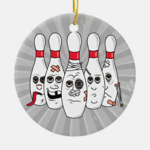 skadad bowling stift tecknad julgransprydnad keramik