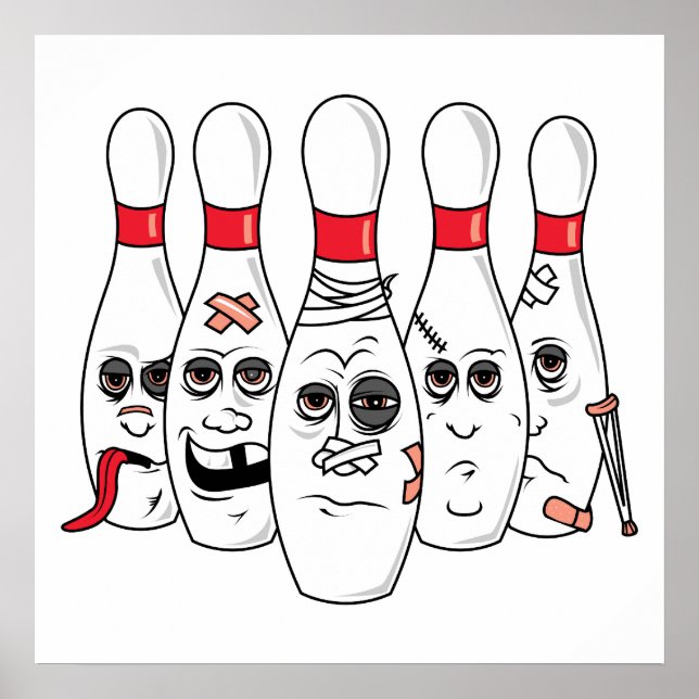 skadad bowling stift tecknad poster (Framsidan)