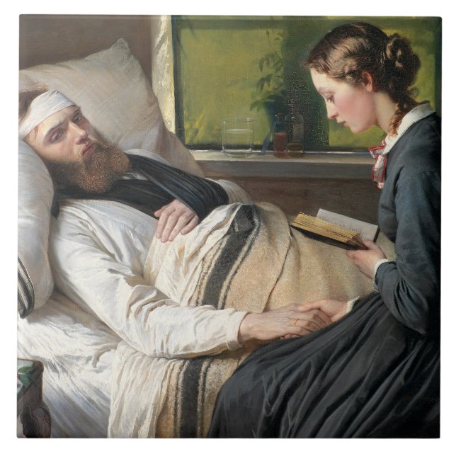 Skadad krigare (av Elisabeth Jerichau-Baumann) Kakelplatta (Framsidan)