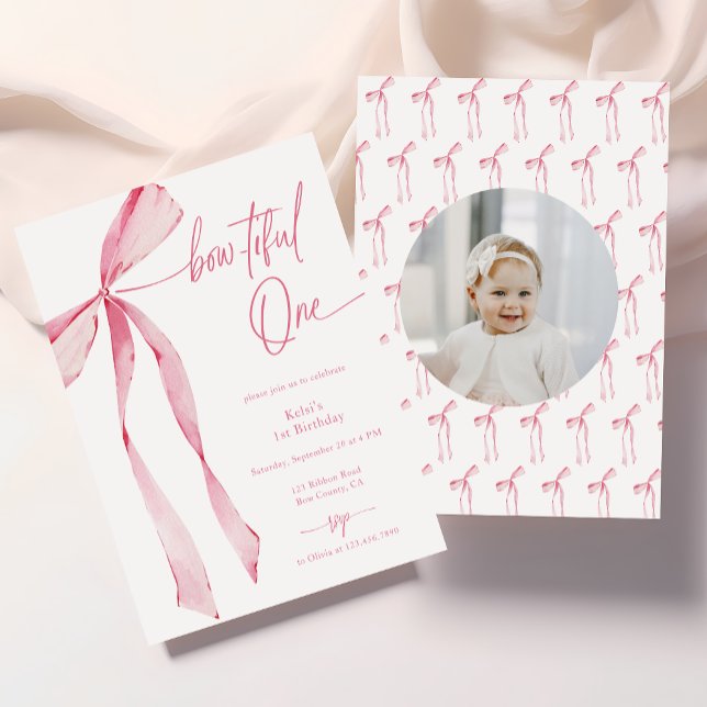 Skadad Rosa med en vattenfärg Foto 1:a födelsedag Inbjudningar (Skapare uppladdad)