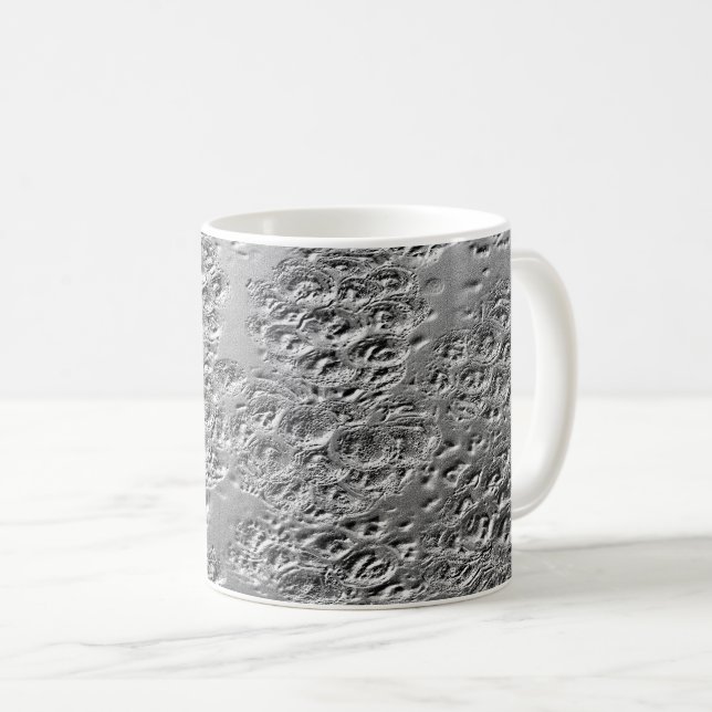 Skadad silver metall kaffemugg (Framsida höger)