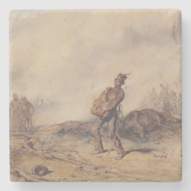 Skadad soldat efter slaget (Krig-scenen) Stenunderlägg (Framsidan)