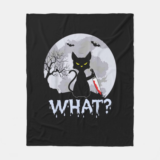 Skadad svart katt med Knivar Halloween Fleecefilt (Framsidan)