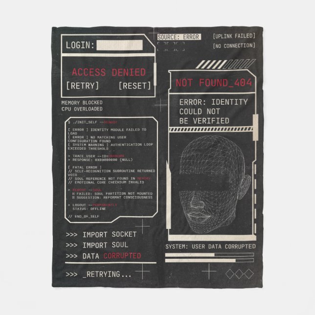 Skadad - Tekno-Brutalist Streetwear Design Fleecefilt (Framsidan)