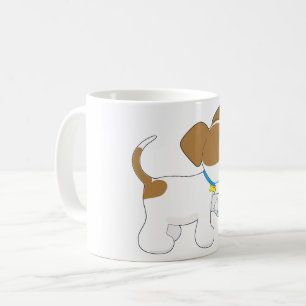 Skadad valp med omslagna tassar kaffemugg