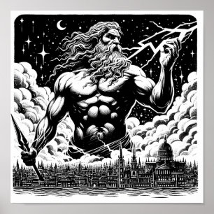 Skadan på Zeus bläck illustration av grekiska myto Poster