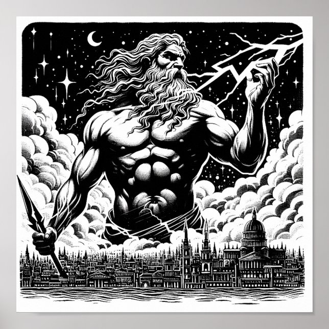 Skadan på Zeus bläck illustration av grekiska myto Poster (Framsidan)