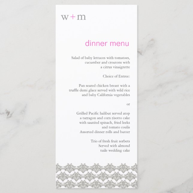 Skadans enkelhet Taupe Rosa Bröllop Menu Meny (Framsida)