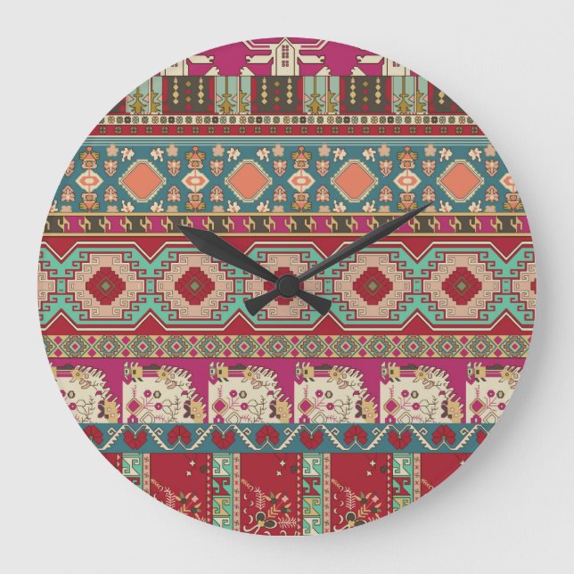 Skadat Blommigt Geometric Colorful Patchwork Stor Klocka (Framsida)
