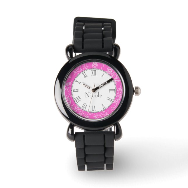 Skadat jokertecken rosa namn handklocka armbandsur (Framsida)