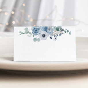 Skadblått elegant anemone bröllop-platskort kort
