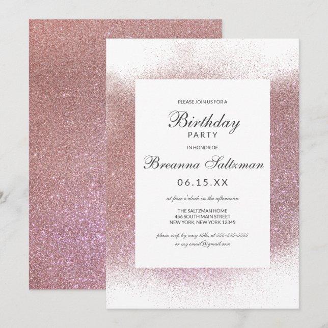 Skaddagen Ro Rosa Vita Glitter-dammen Gräns Inbjudningar (Fram/baksida)