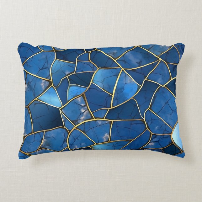 SKADER AV BLUE & GULD MOSAIC CHIP MÖNSTER PRYDNADSKUDDE (Framsidan)