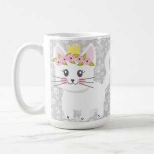SKADER AV GRÅTT CAT TASS AVTRYCK & KATTUNGE KAFFEMUGG