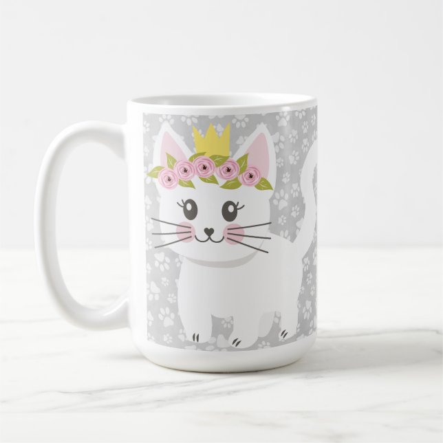 SKADER AV GRÅTT CAT TASS AVTRYCK & KATTUNGE KAFFEMUGG (Vänster)