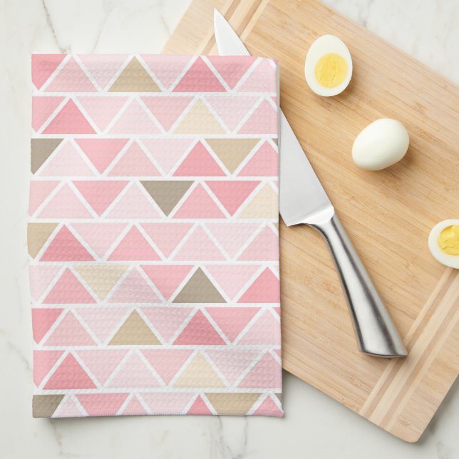 SKADER AV ROSA BROWN WHITE TRIANGLE MÖNSTER KÖKSHANDDUK (Vikt i Fjärdedel)