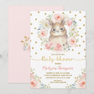 Skådeskläder för Rosa Blommigt Bunny Rabbit Baby Inbjudningar