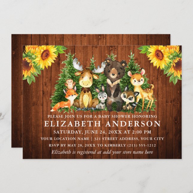 Skådeskör för solljväxter för trädsdjur inbjudningar (Fram/baksida)