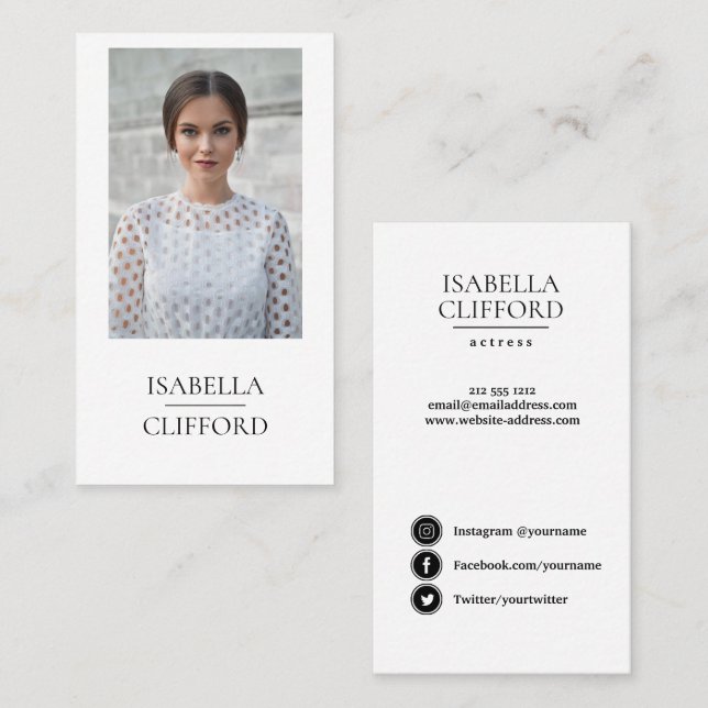 Skådespelaren modellerar dansare tätt upp visitkort (Fram/baksida)