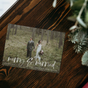 Skådevykort för Merry & Married White Script-fotot Vykort