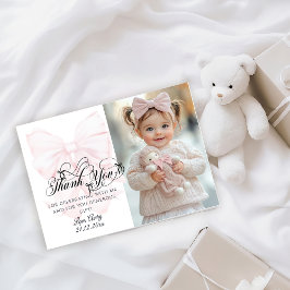 Skadfoto 1:a födelsedag Rosa Bow Girls Tack Kort