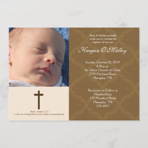 Skadfoto för baptismavdikering Tan/Cream 5x7 Inbjudningar