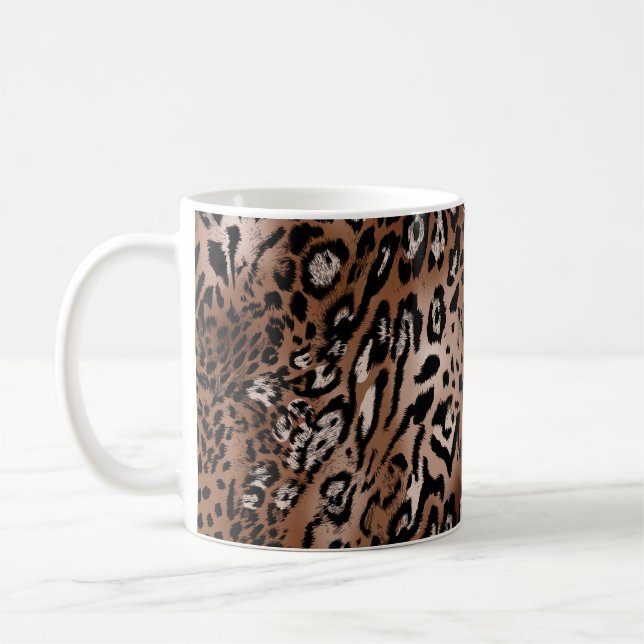 Skadillustration av leopard, sömlös väv av mönster kaffemugg (Vänster)