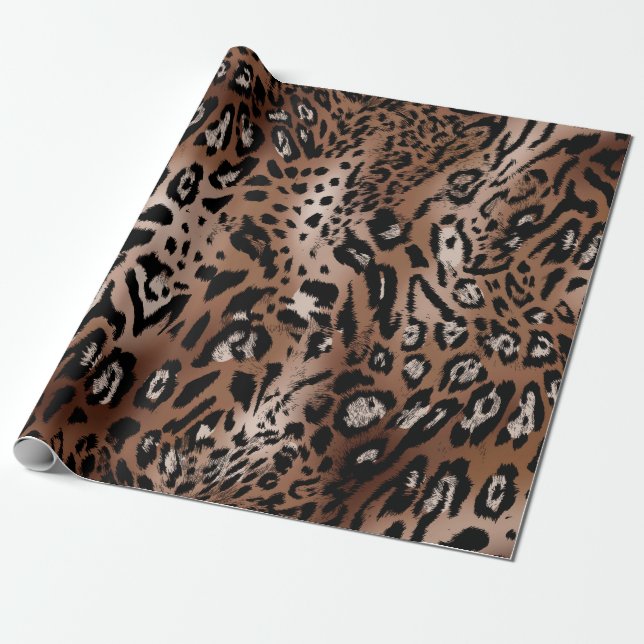 Skadillustration av leopard, sömlös väv av mönster presentpapper (Utrullad)