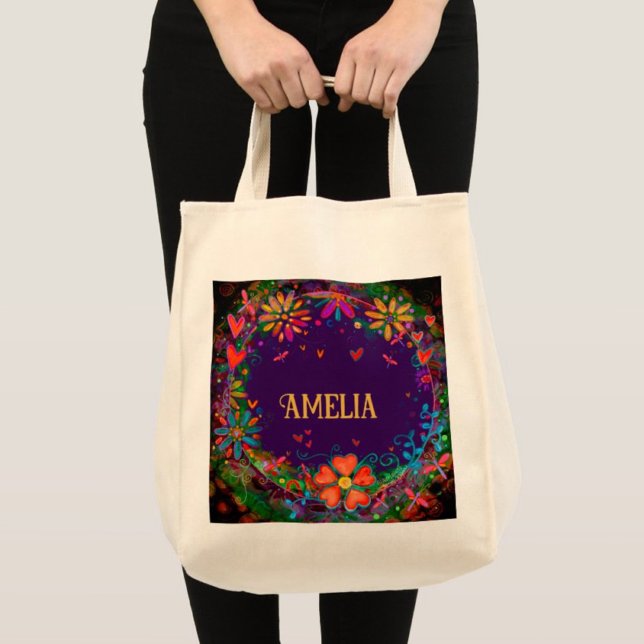 Skadlig Blommigt för Lila Inspiritivity Tote Bag Tygkasse (Skapare uppladdad)
