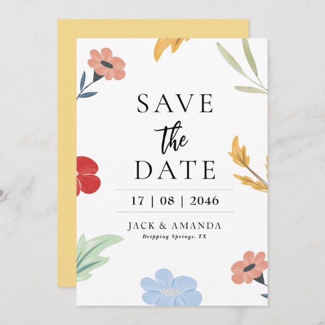 Skadlig Glatt färgstark Bröllop spara datum Inbjudningar (Fram/baksida)