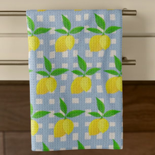 Skadlig Gult Lemons Blue White Check Kökshandduk