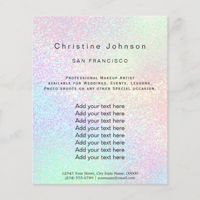 Skadlig pasta regnbåge glitter skönhetssalong flygblad (Framsidan)