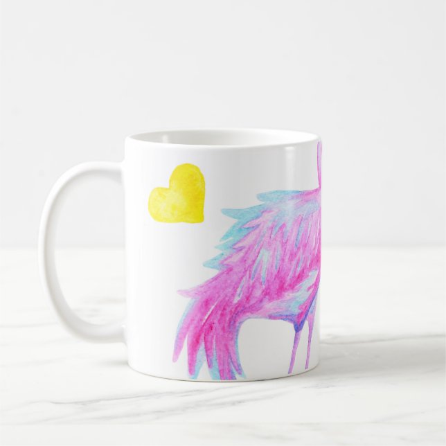 Skadliga flamingos: Vattenfärgen Romantik Kaffemugg (Vänster)