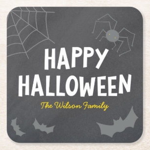 Skadliga skapelser i kalkbrädan Happy halloween Underlägg Papper Kvadrat