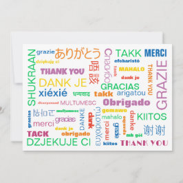 Skadligt färgstarkt flerspråkigt tackkort tack kort