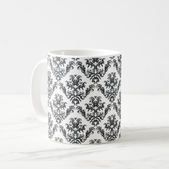 Skadmönster, Fransk Damask, svartvitt Kaffemugg (Framsida vänster)