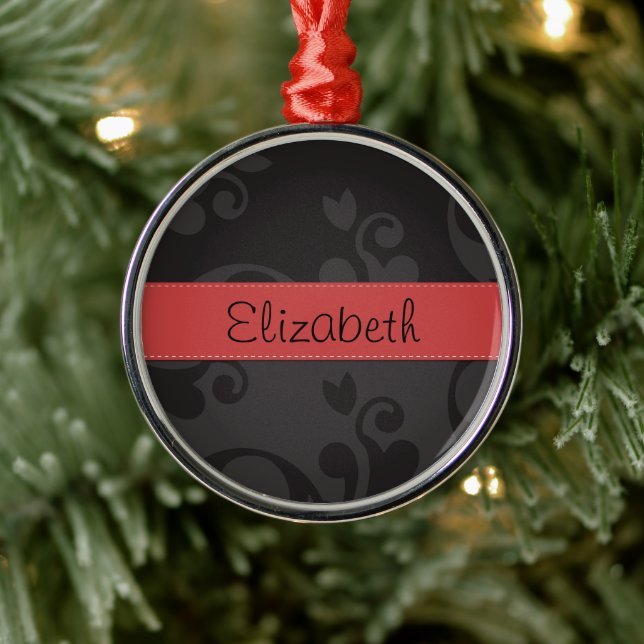 Skadmönster, Grått Damask, ditt namn Julgransprydnad Metall (Träd)