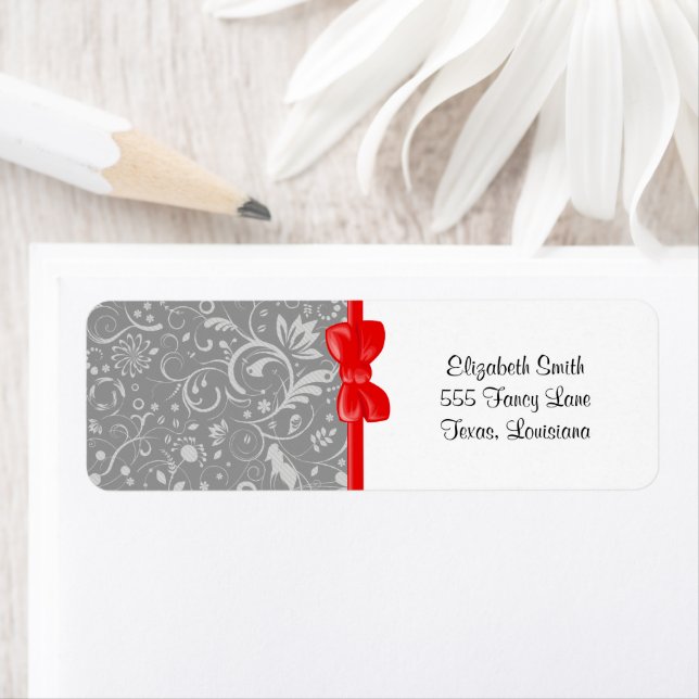 Skadmönster, Grått Damask, Fransk Damask Returadress Etikett (Insitu)