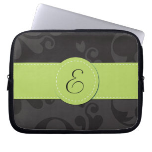 Skadmönster, Grått Damask, Monogram Laptop Sleeve
