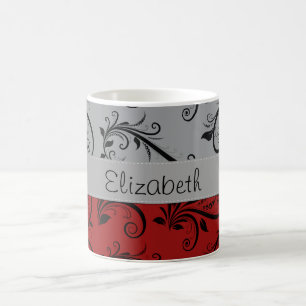Skadmönster, Grått Damask, Red Damask, ditt namn Kaffemugg