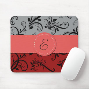 Skadmönster, Grått Damask, röd Damask, Monogram Musmatta